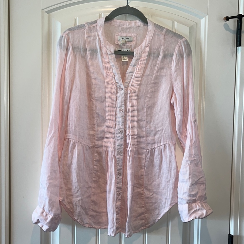 I love linen light pink linen button down Malvin Germany size S/US 6 cottagecore